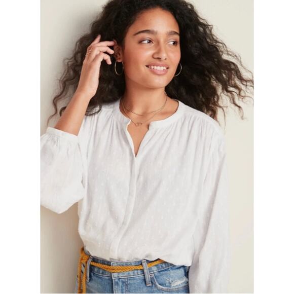 Old Navy Oversized Textured Clip Dot Button Down Milk Maid Blouse Women's XXL - Picture 1 of 9